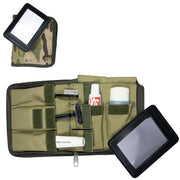 Set de aseo WASH KIT: cepillo, pasta, crema de afeitar, cuchilla, espejo y gel en bolsa (15×13 cm)