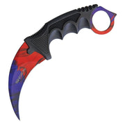 Karambit de hoja curvada 6,35 cm con filo liso y mango ABS anatómico, acabado colorido
