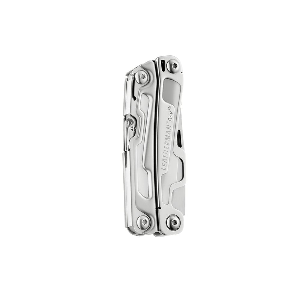 Multiherramienta plegable Leatherman REV plateada en acero 420HC, 14 herramientas