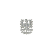 Insignia Moravská Orlice, pieza fundida con cierre PIN; dimensiones indicadas 12x15 mm y aprox. 30x38 mm