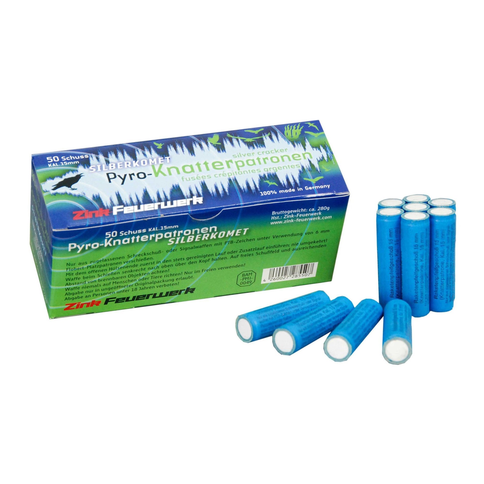 Bengalas ZINK 15 mm para pistolas de gas, pack 50 unidades plateadas