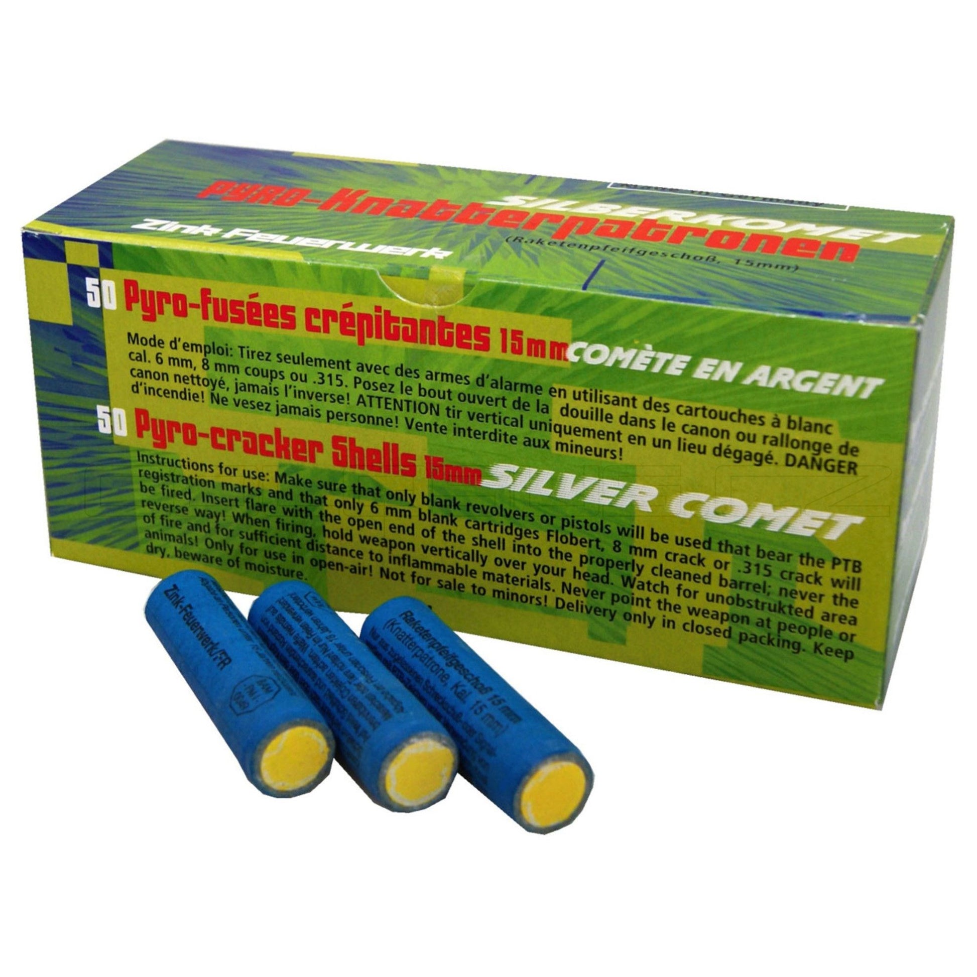 Bengalas crepitantes ZINK 15 mm, pack de 50 unidades con estela plateada
