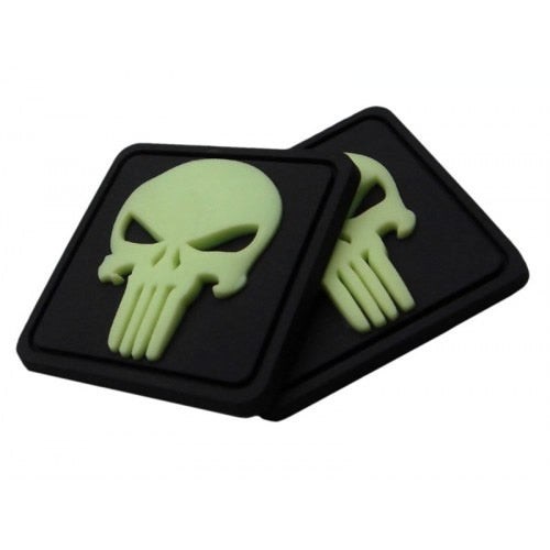 Parche plástico PUNISHER con calavera, fosforescente, aprox. 3 x 3 cm